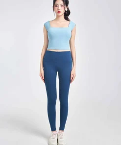 Áo cổ vuông không tay dáng croptop màu xanh dương nhạt