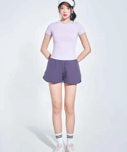 Áo Super Cool ngắn tay cổ tròn sát dáng thường màu tím cà